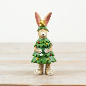 Mini resin bunny ornament for Christmas tree decor.