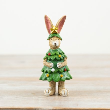 Rabbit in Xmas Tree Costume, 14cm 