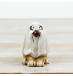 Add a touch of playful character to seasonal displays with this charming ceramic ghost ornament.
