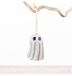 Celebrate Halloween with this charming White Happy Ghost decoration