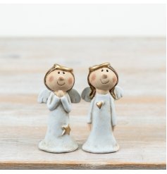 10cm ceramic angels in soft neutrals with delicate gold accents.