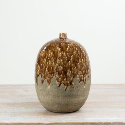 Elegant two-tone brown stoneware vase, 