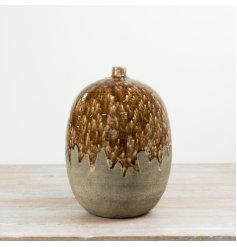 Elegant two-tone brown stoneware vase, 