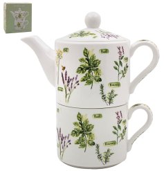 a cahrming herb garden tea for one teapot and mug set 