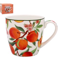 a vibrant fruity peaches design gift boxed mug 