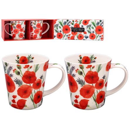S/2 Poppy Mugs, 12cm 