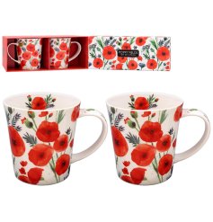 Brighten your tea time with the elegant Poppy Mugs Set of 2, 