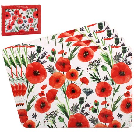 S/4 Poppy Placemats, 29cm 