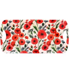 a charming, durable serving tray with a delicate poppy design