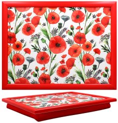 Poppy Flower Floral Lap Tray with cushioned bean bag base