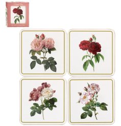a charming floral rose deign set of 4 coaster 