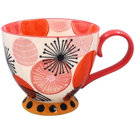 Red Hand Painted Footed Mug, 15cm 