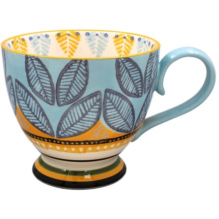 Leaf Hand Painted Footed Mug, 15cm 