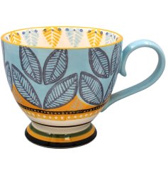 a colourful leaf design footed coffee mug 