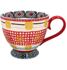 a stylish colourful hand painted mug 