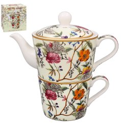 a charming floral design tea for one set