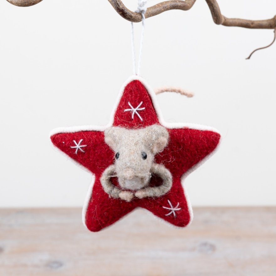 16cm Felt Star Mouse Christmas Ornament
