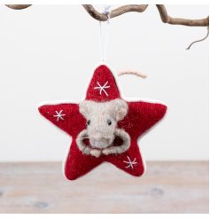 A characterful star-shaped decoration designed for hanging on trees, garlands or decorative branches.