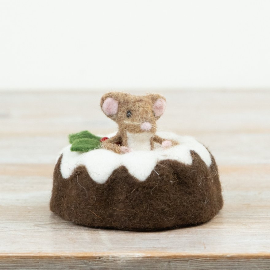 12cm Felt Christmas Pudding Mouse Ornament