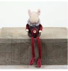 27cm sitting mouse with rich burgundy tartan body, matching knitted limbs, and a charming star accent.