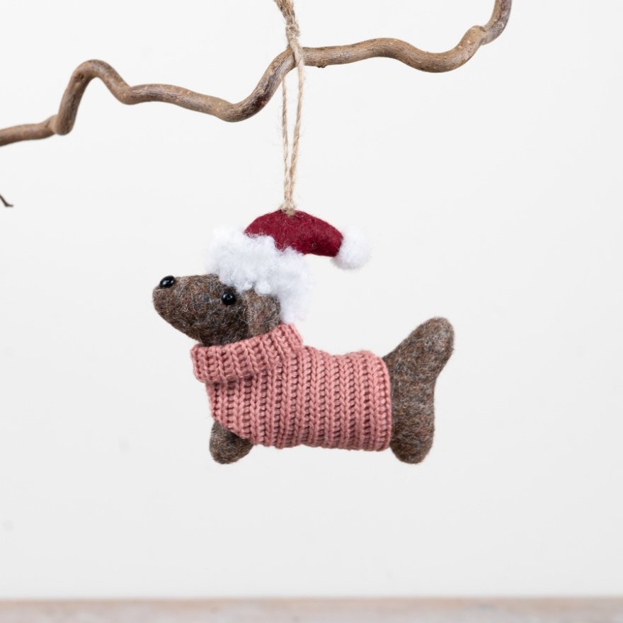 11cm Felt Dog Christmas Ornament