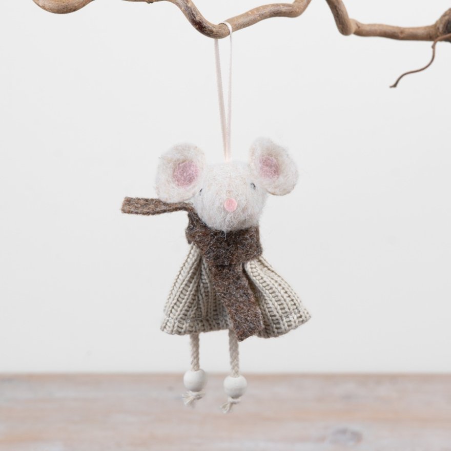 15cm Felt Festive Mouse Ornament