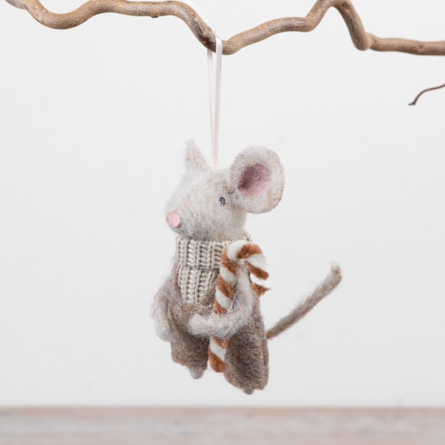18cm Felt Festive Mouse Ornament