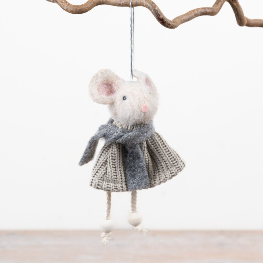 15cm Felt Hanging Grey Mouse