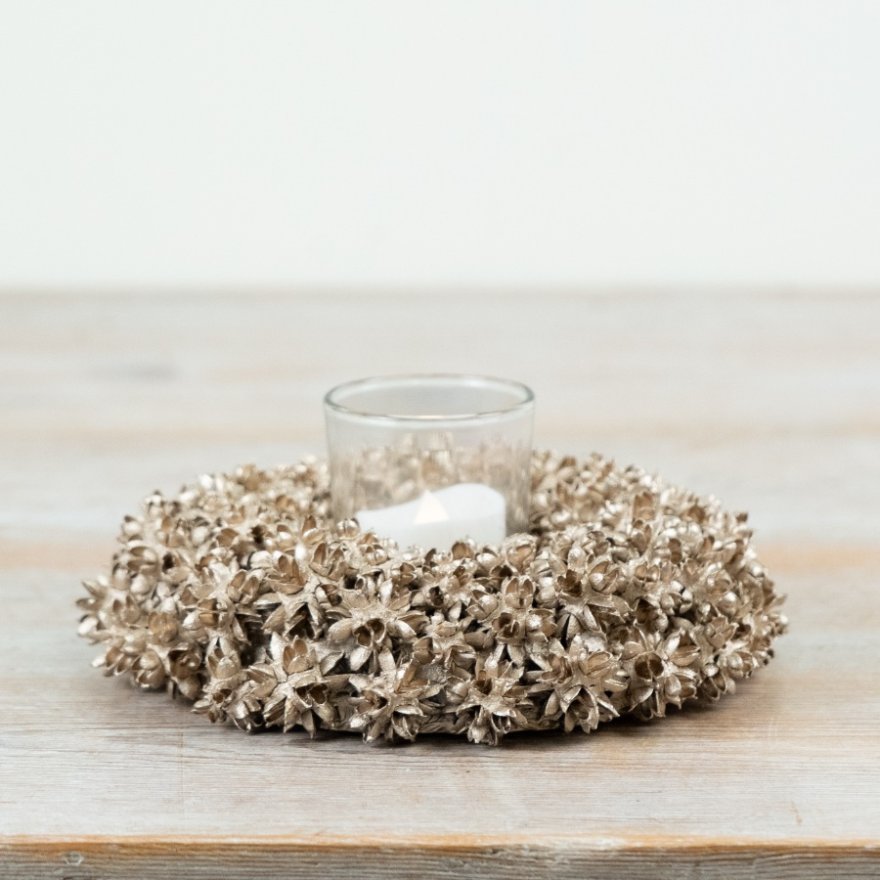Natural Champagne Candle Wreath, 17.5cm