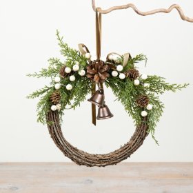Add a touch of natural charm to festive displays with this decorative rustic twig wreath.