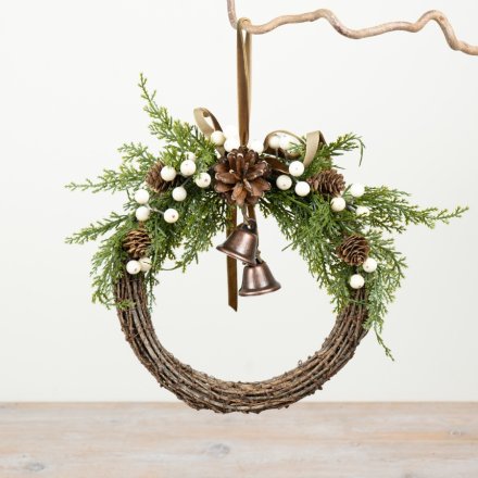 Rustic Wreath W/Bells, 25cm