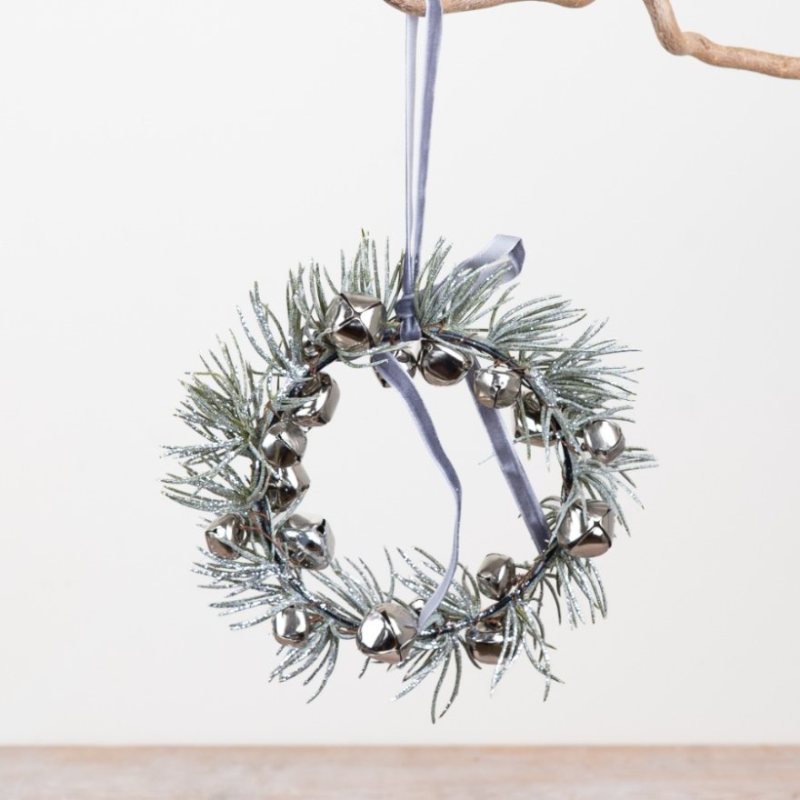 14cm Frosted Wreath with Bells