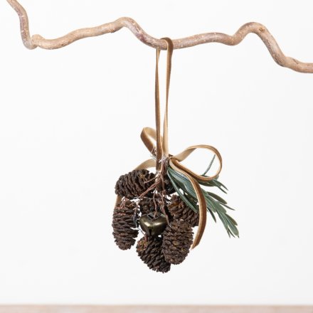  Pinecone and Bell Ornament Hanger, 19cm