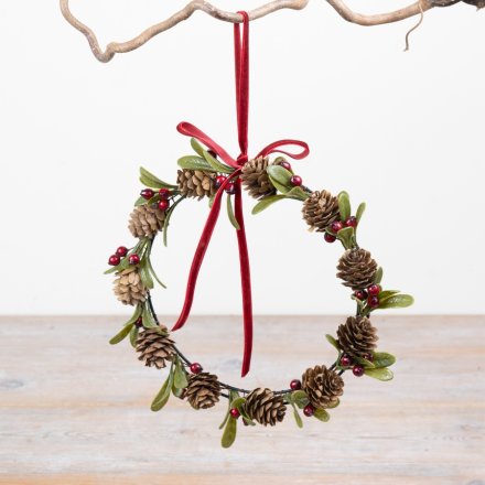21cm Pinecone & Foliage Mini Wreath