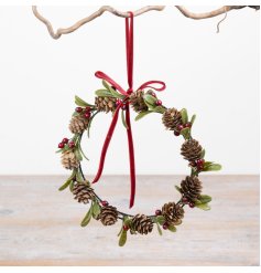 A timeless Christmas wreath made with natural-style pinecones