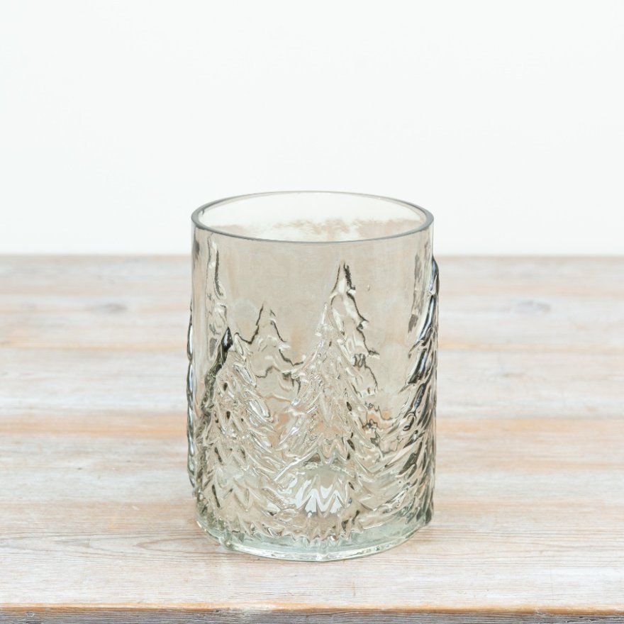 Smokey Glass Embossed Christmas Tree Candle Holder