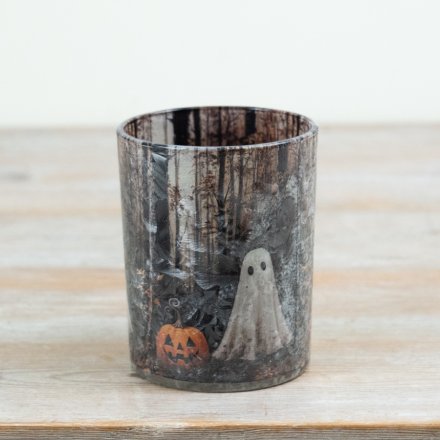 With its detailed ghost and pumpkin artwork, this piece offers eye-catching in-store impact. 