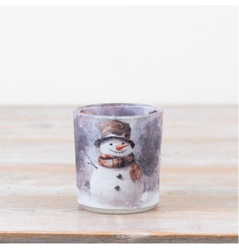 delightful snowman-decorated tea light holder to brighten your festive space