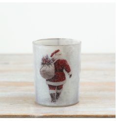 View Frosted Father Christmas T-Light Holder, 12.5cm Details Add a nostalgic festive touch to your seasonal range with this decorative glass t-light holder.