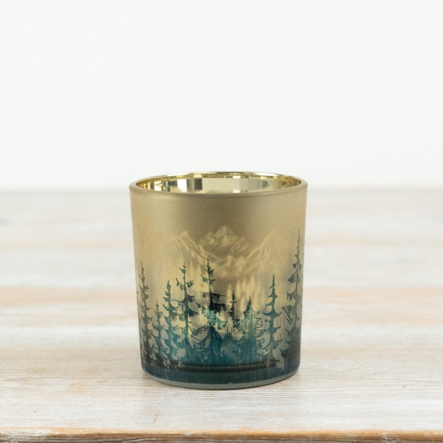 a charming gold and green woodland tea light candle holder 