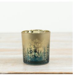 Compact tealight holder with a charming woodland design.