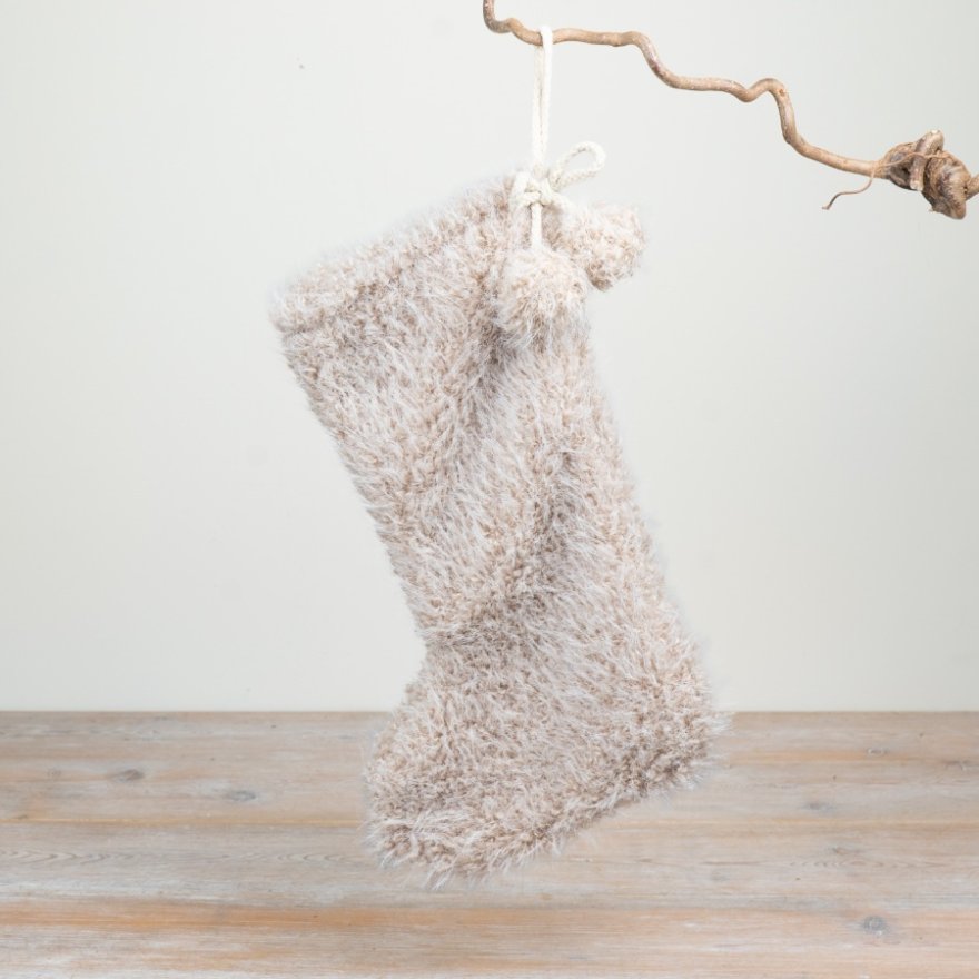 Cream PomPom Stocking, 37cm