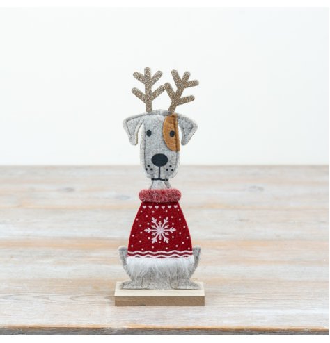 Adorable felt dog ornament perfect for decorating your space.