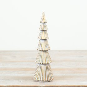 Decorative 25cm tree ornament features a tiered sculptural design crafted from polyresin