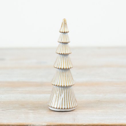 A decorative 13cm tree ornament made from polyresin and finished with a whitewash effect and subtle gold trim detailing.