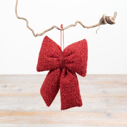 24cm Red Bouclé Fabric Accent Bow
