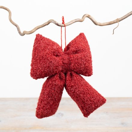 19cm Red Bouclé Christmas Bow Decoration