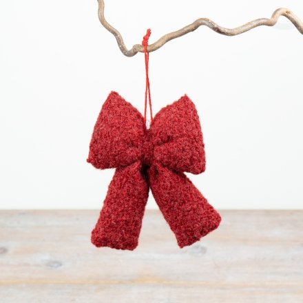 Fabric Red Hanging Bow, 15cm 