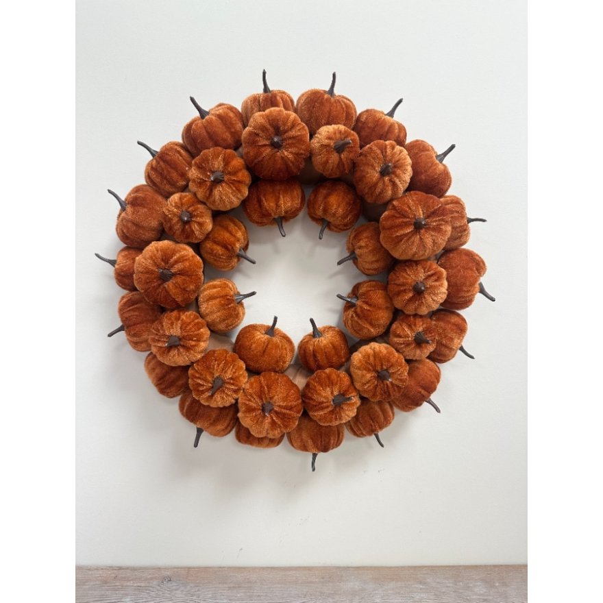Orange Velvet Pumpkin Wreath, 38cm
