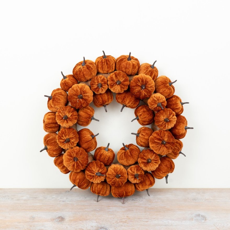 Orange Velvet Pumpkin Wreath, 38cm